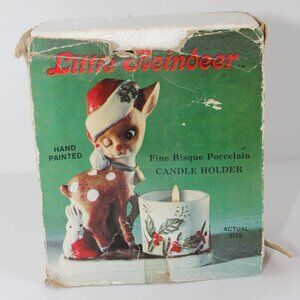 Vintage Jasco 1978 Little Reindeer Bisque Porcelain Candle Holder